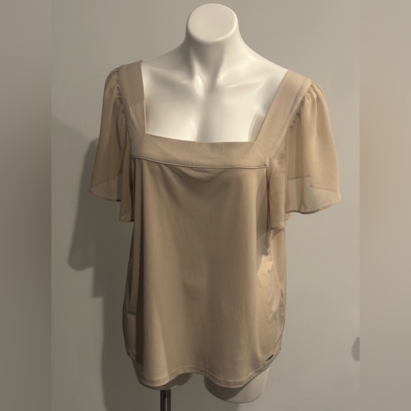 Calvin Klein Beige Blouse with Sheer Sleeves Size Large - Picture 1 of 6